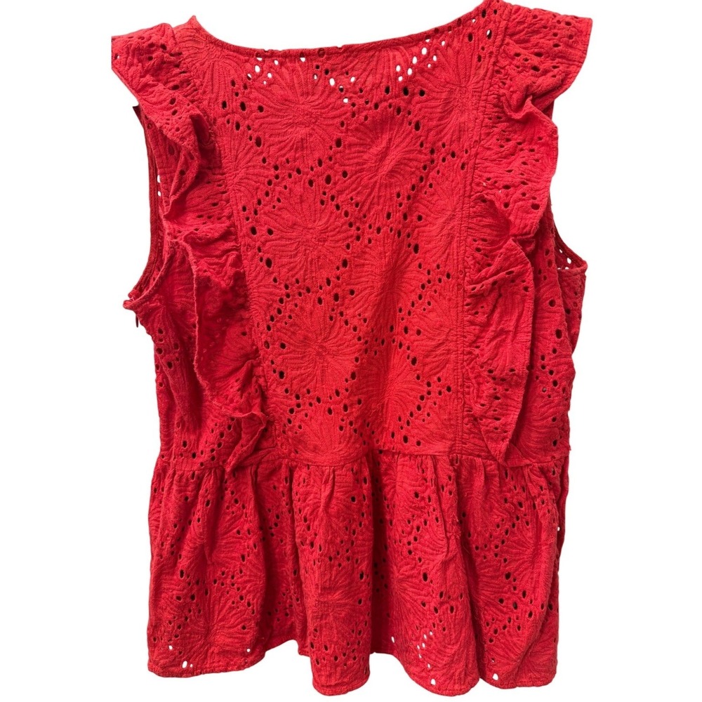 Anna Rachele Red Eyelet Lace Peplum Top Ruffle Sleeveless M/L Vintage Cottage - Picture 5 of 7